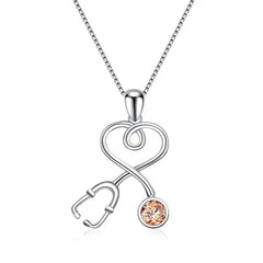 Nurse Stethoscope Necklace 925 Sterling Silver with Charm Pendant frendzys