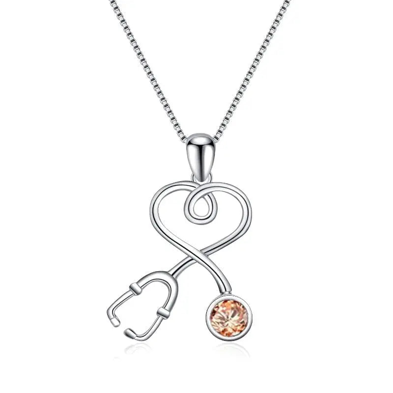 Nurse Stethoscope Necklace 925 Sterling Silver with Charm Pendant frendzys