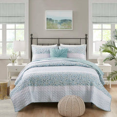 Flor 4 Piece Seersucker Coverlet Set with Throw Pillow