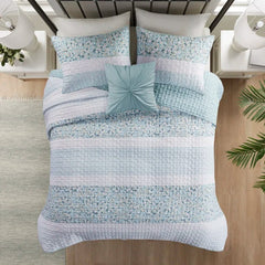 Flor 4 Piece Seersucker Coverlet Set with Throw Pillow