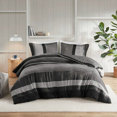 Luxor Striped Microsuede Plush Comforter Set