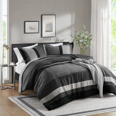 Luxor Striped Microsuede Plush Comforter Set