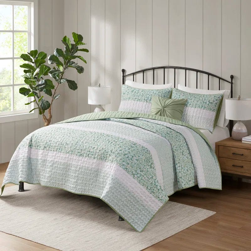 Flor 4 Piece Seersucker Coverlet Set with Throw Pillow