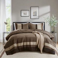 Luxor Striped Microsuede Plush Comforter Set